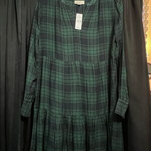 LOFT Dark Green Plaid Dress